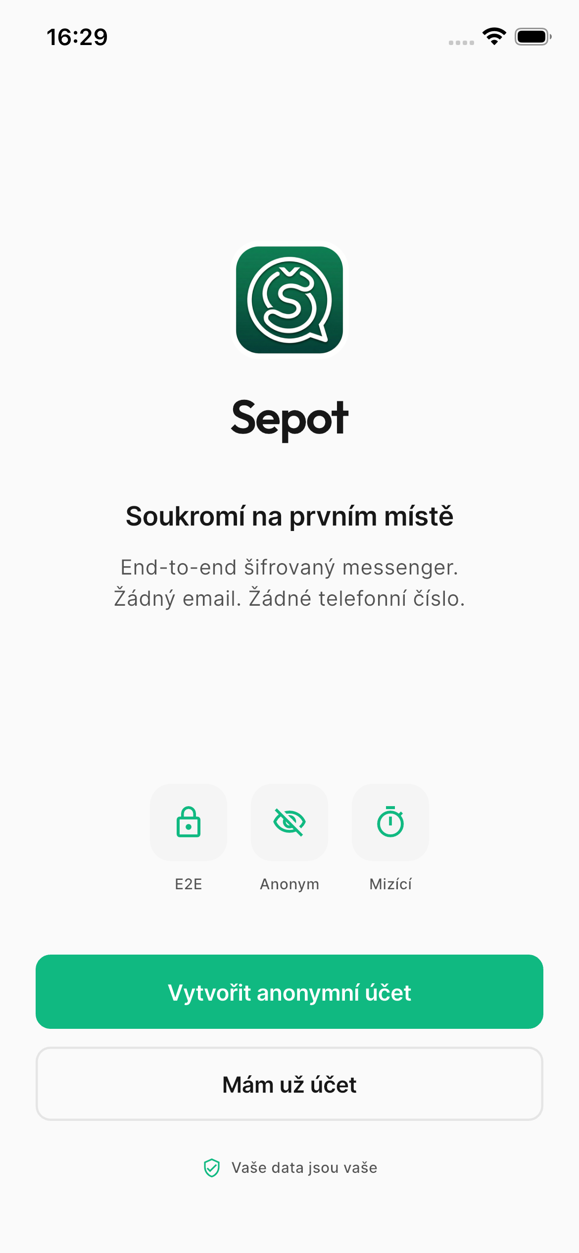 Sepot - Welcome screen